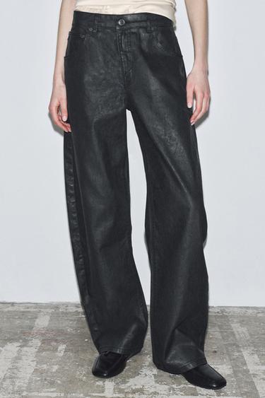 ZW COLLECTION CRACKLED LOW-RISE BARREL JEANS - Black by Zara - Image 1