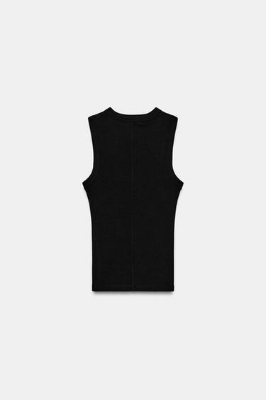 TOP CÔTELÉ À BRETELLES - Noir de Zara - Image 5