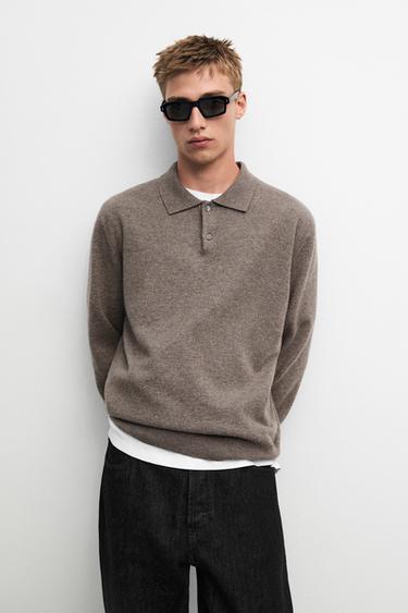 Zara Wool blend knit polo sweater - Dark khaki