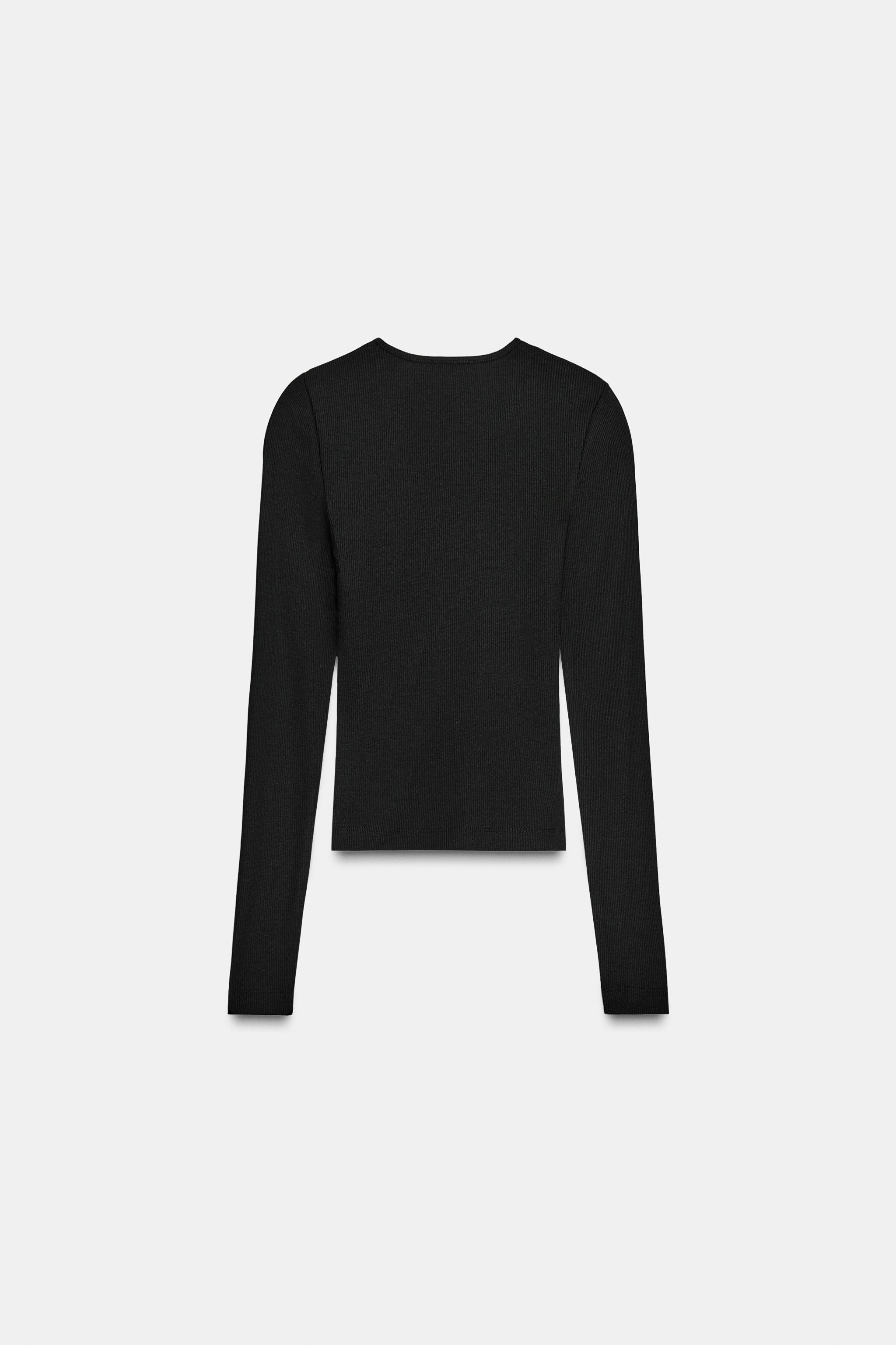 LONG SLEEVE RIBBED TOP - Black | ZARA Turkey