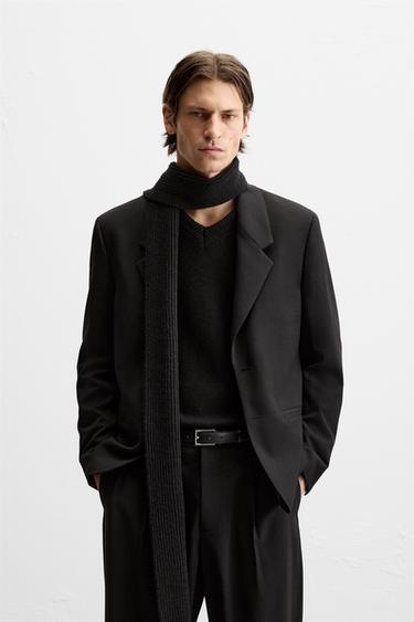 Zara TEXTURED SUIT JACKET - Black
