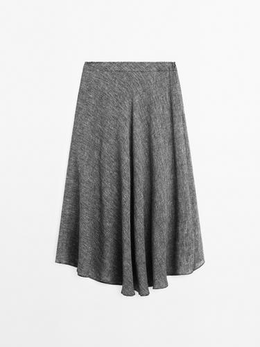 Zara Linen blend midi skirt with flounce - Gray - Image 0