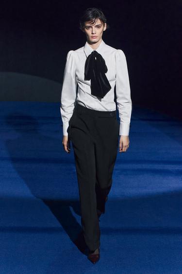 ZW COLLECTION VELVET BOW SHIRT - White by Zara - Image 0