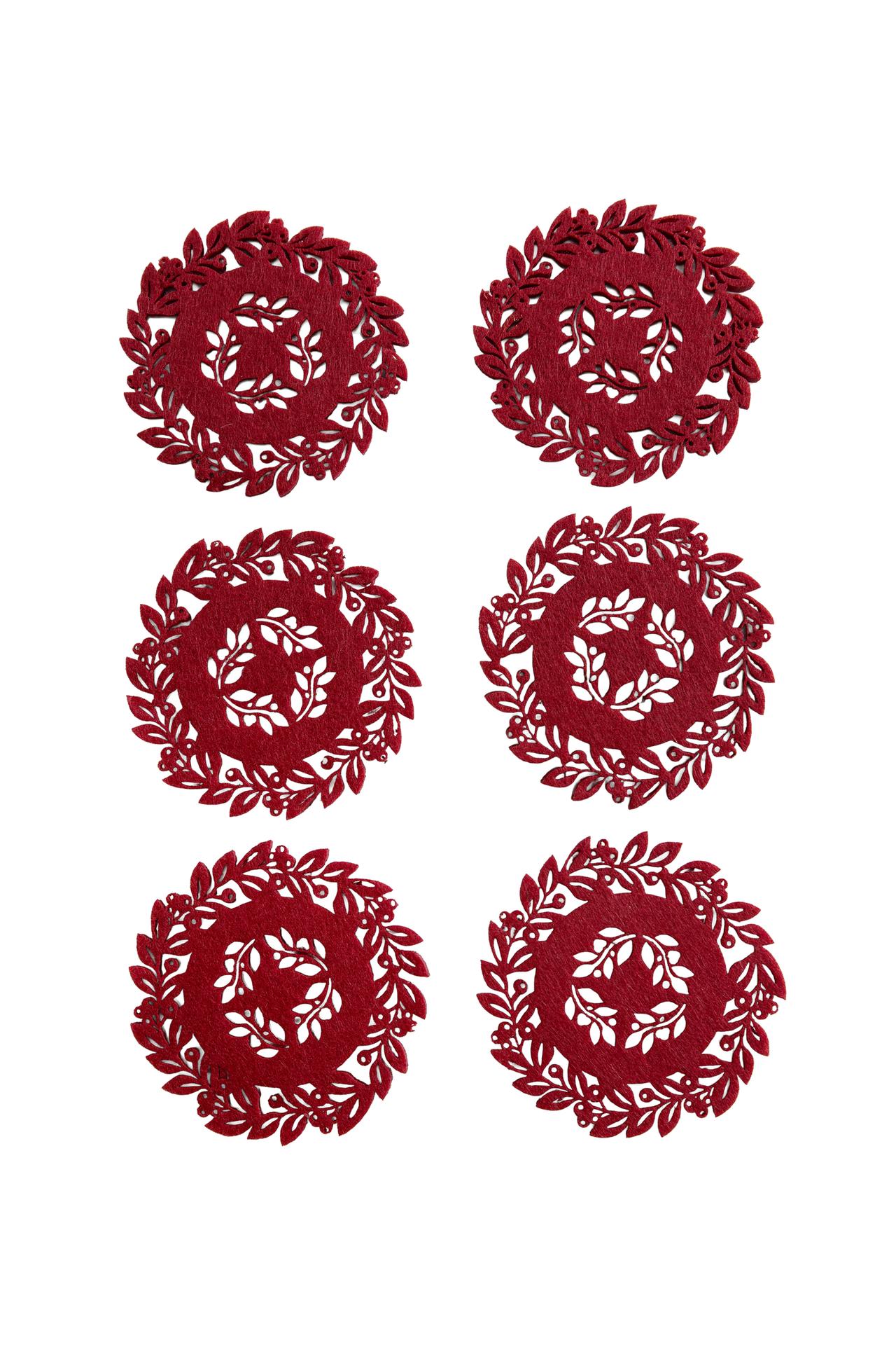 CHRISTMAS LEAF FELT COASTER SET (PACK OF 6)