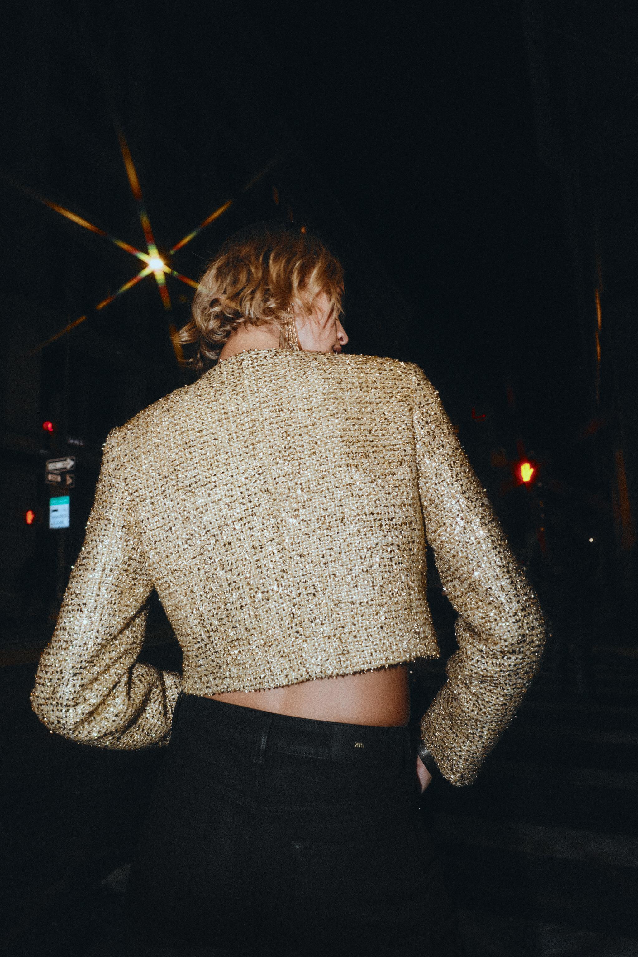 CROPPED TEXTURED JACKET WITH METALLIC THREAD - Golden | ZARA Singapore