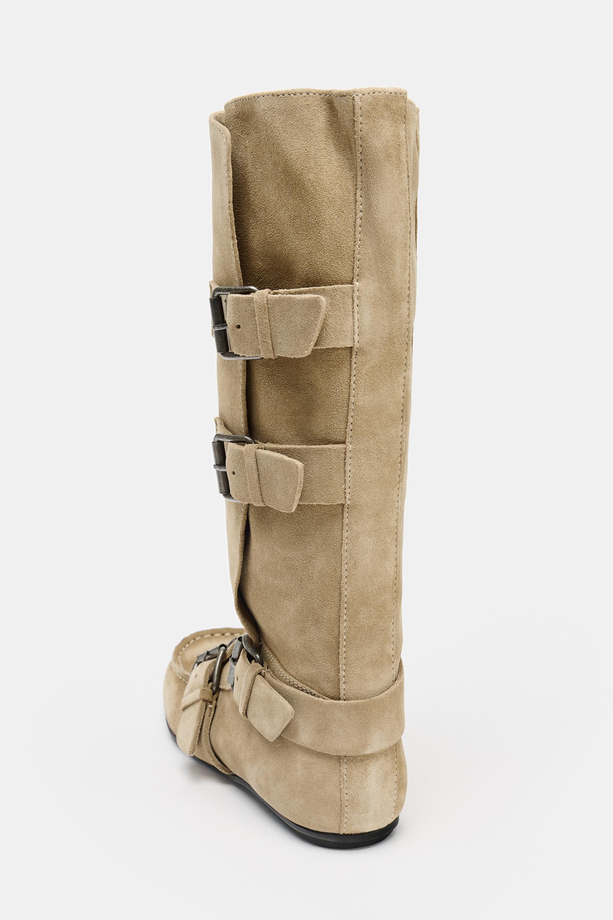 バックル付きスプリットスエードブーツ - サンドブラウン | ZARA Japan