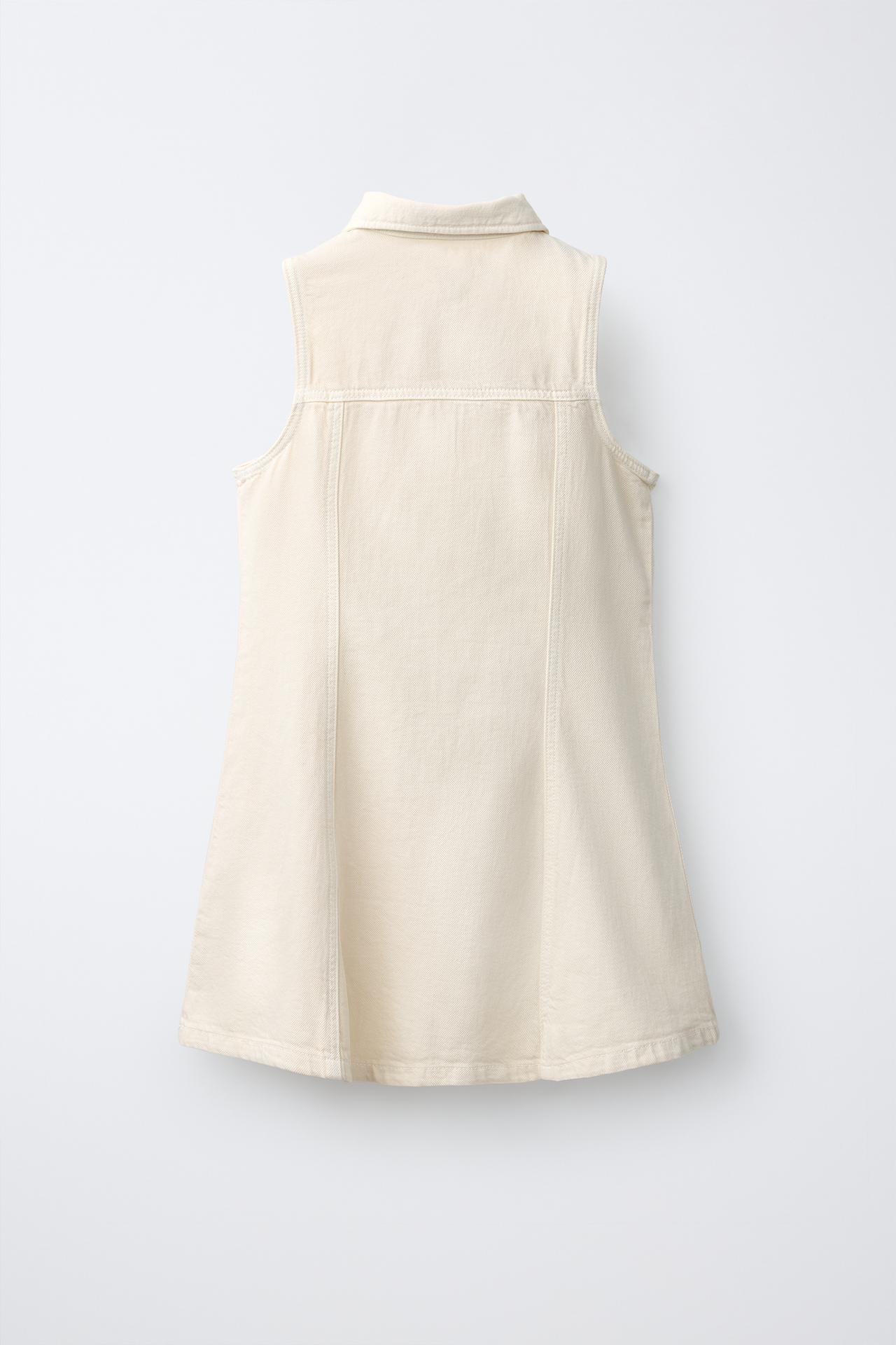 BUTTON-FRONT DENIM DRESS — Ecru