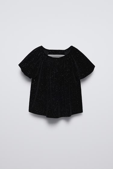 БЛЕСТЯЩАЯ ФУТБОЛКА ИЗ БАРХАТА — ЧЕРНЫЙ от Zara — изображение 0