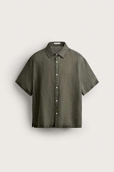 100% LINEN REGULAR FIT SHIRT - Khaki by Zara