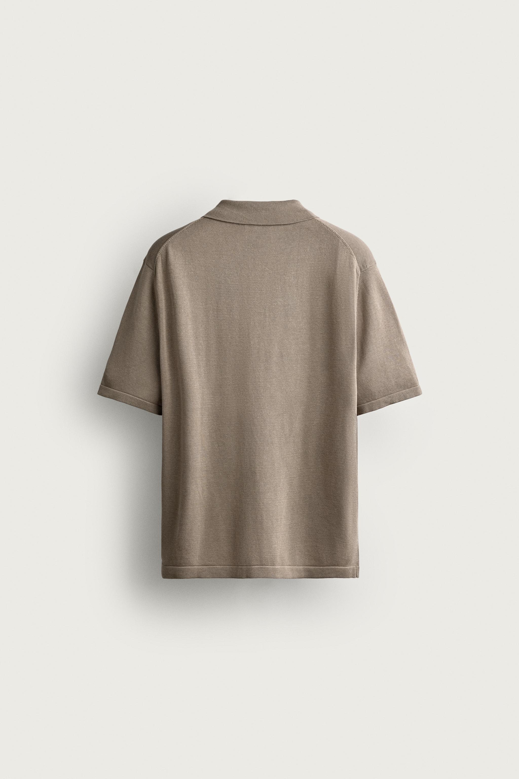 REGULAR FIT KNIT POLO — Taupe gray