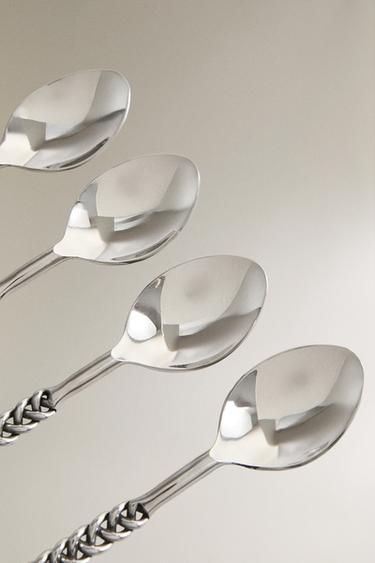 PACK OF DESSERT SPOONS WITH METAL BRAIDED HANDLES (PACK OF 4) - Steel by Zara - Image 1