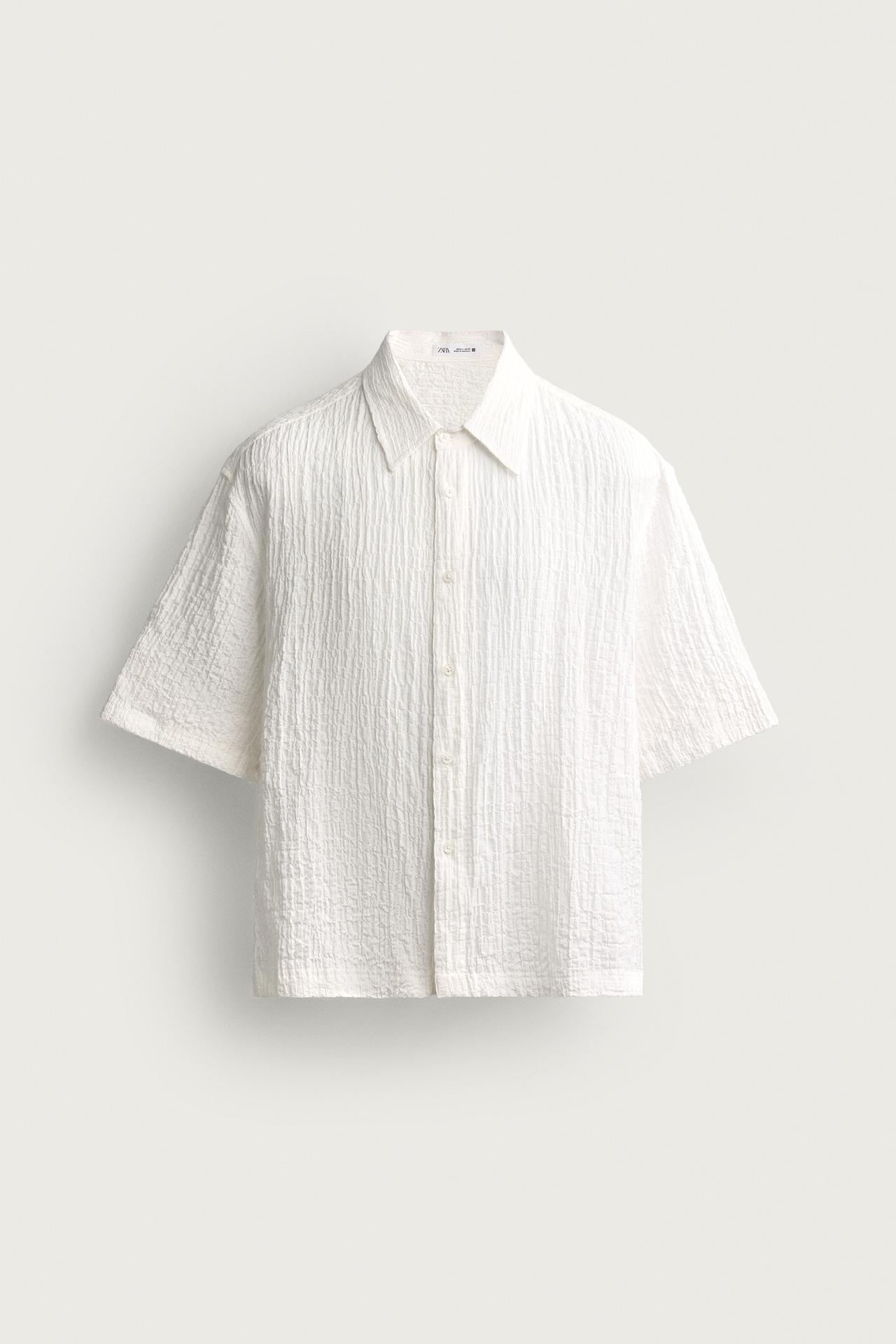 TEXTURED RELAXED FIT SHIRT — Oyster-white