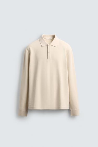STRIPED TEXTURED POLO SHIRT - Oyster-white by Zara