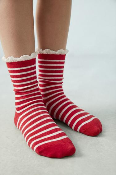 2-PACK OF LONG STRIPED SOCKS - Red by Zara
