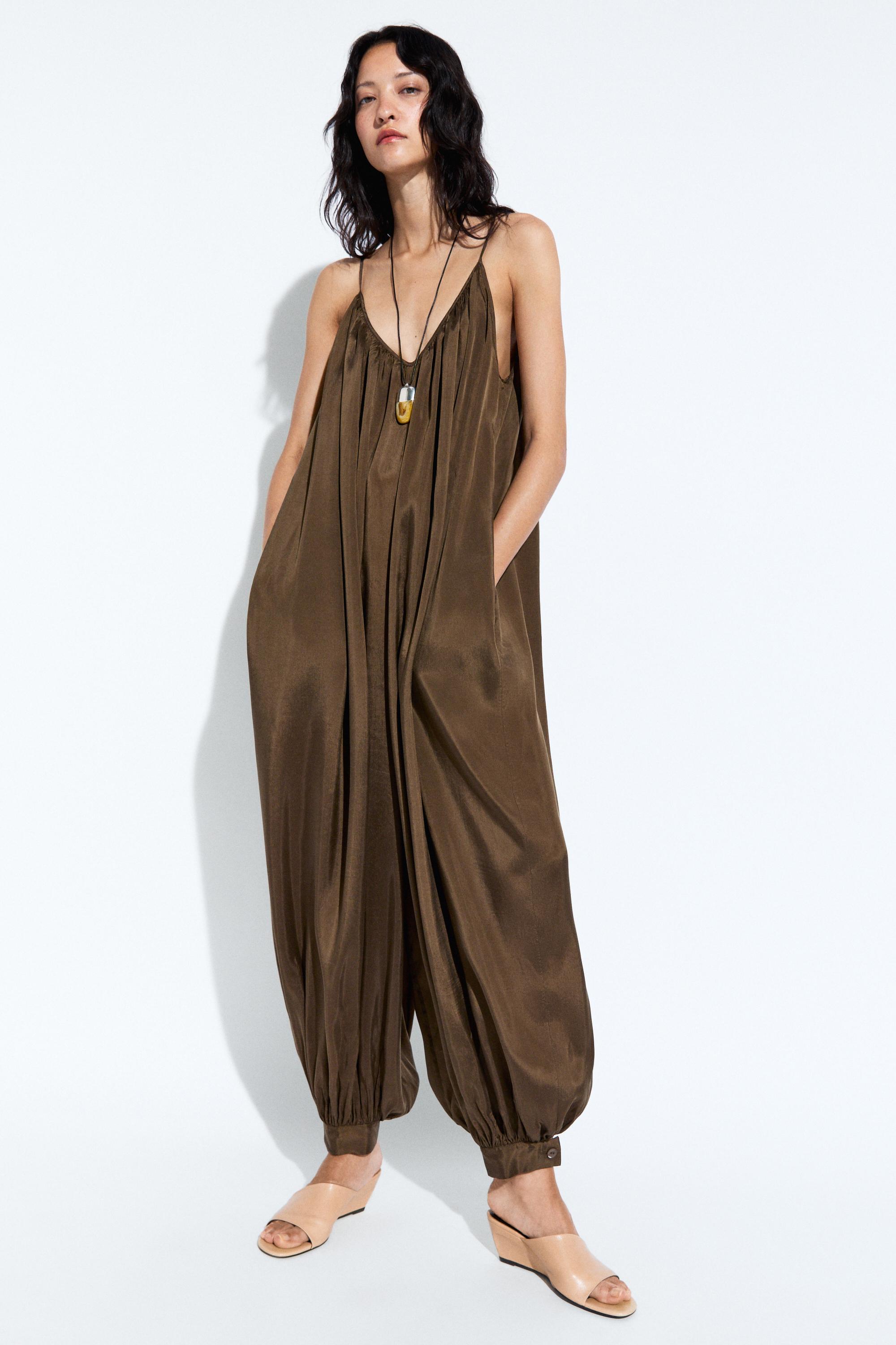 Flowing sarouel jumpsuit - Brown | ZARA United States