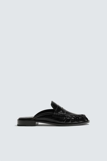 Zara 褶皺露跟樂福鞋 - 黑色