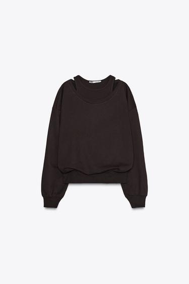Zara LAYERED SWEATSHIRT - Brown