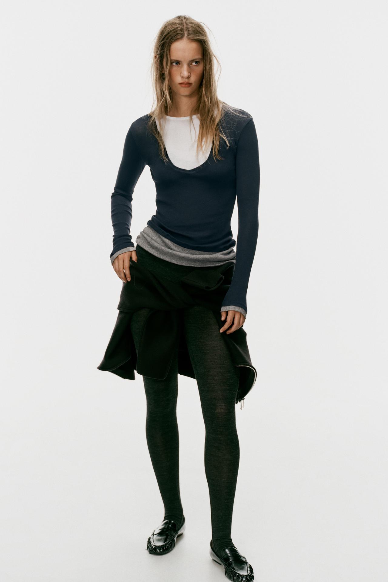 TRIPLE MOCK NECK T-SHIRT — Navy blue