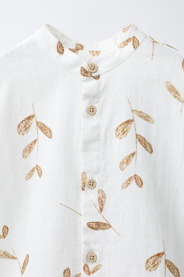 CHEMISE COL MAO FEUILLES - Beige clair de Zara - Image 2