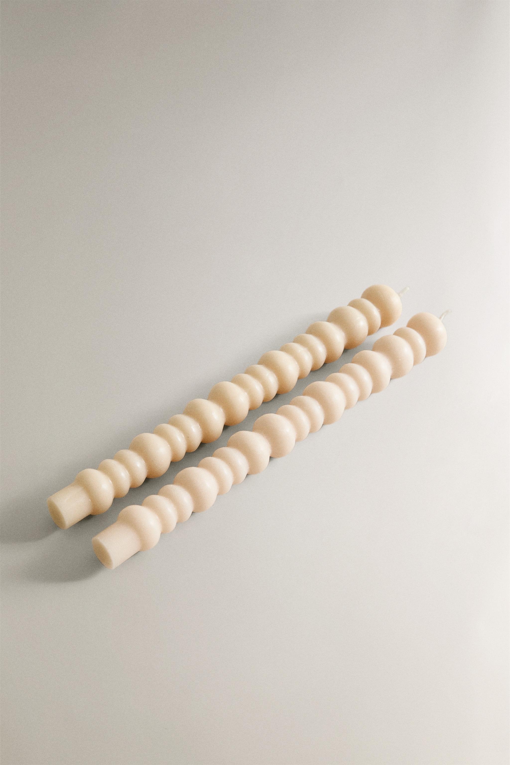 PACK OF WAVY DECORATIVE CANDLES (PACK OF 2) — Ecru