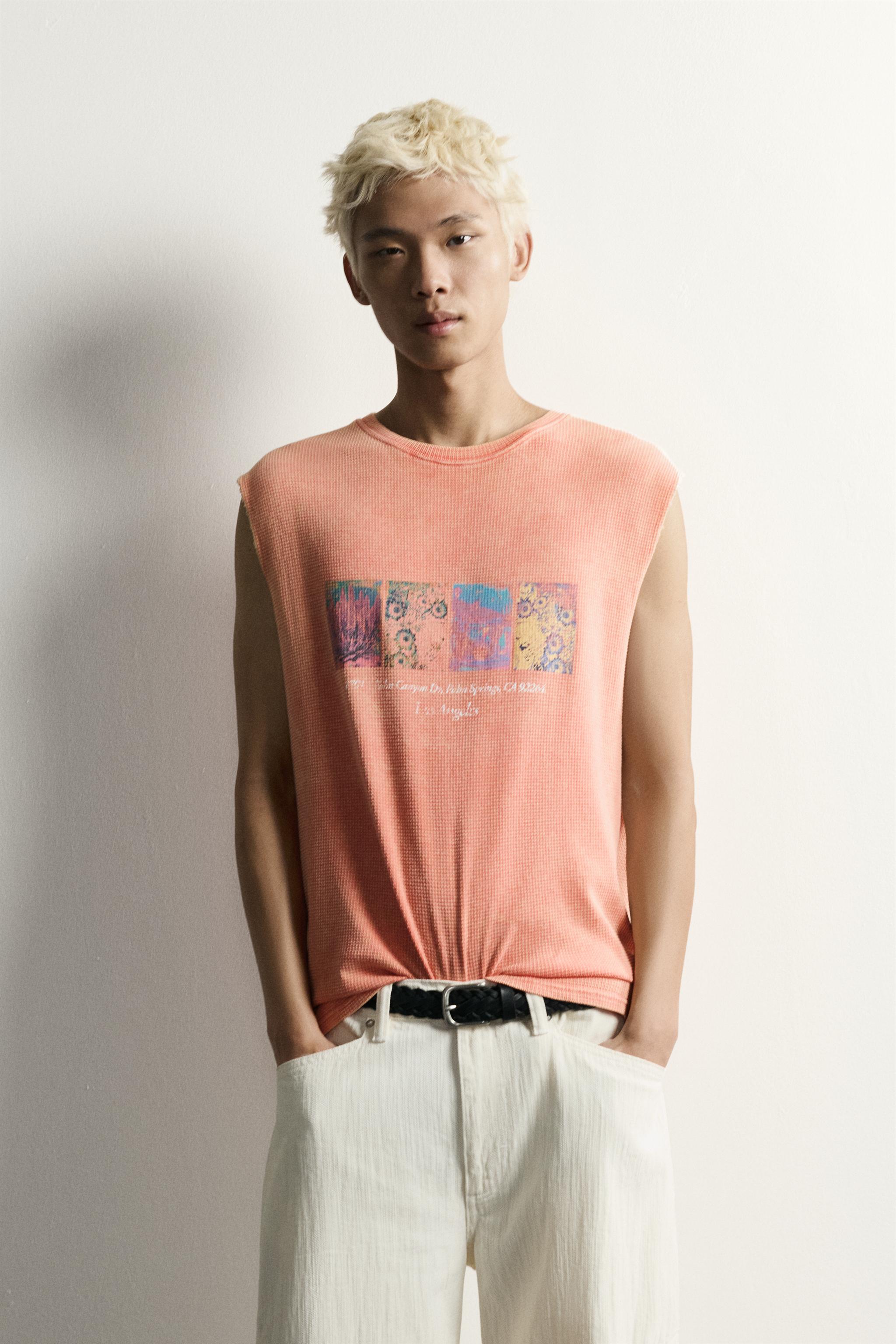 PRINTED KNIT TANK TOP — Coral red