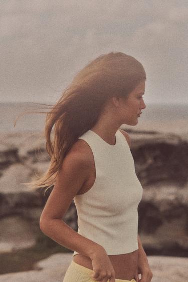 KNIT CUT-OUT BACK TOP - Ecru by Zara - Image 0