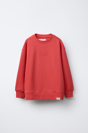 Zara PLAIN SWEATSHIRT WITH RAISED TEXT - Coral
