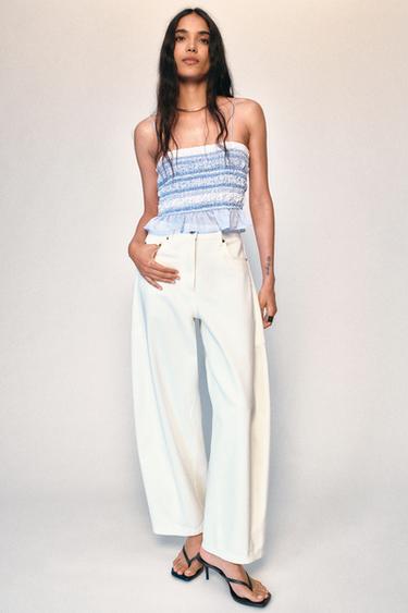 STRIPED SMOCKED TOP - Blue/White by Zara
