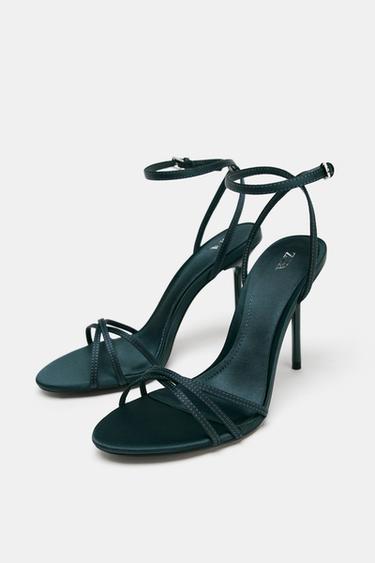 SATIN-EFFECT STRAPPY HEELED SANDALS - Deep Blue by Zara - Image 4