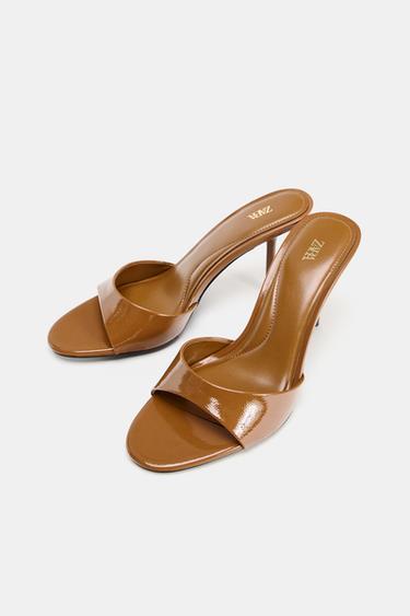 SANDALES À TALONS EFFET VERNIS - Marron clair de Zara - Image 1