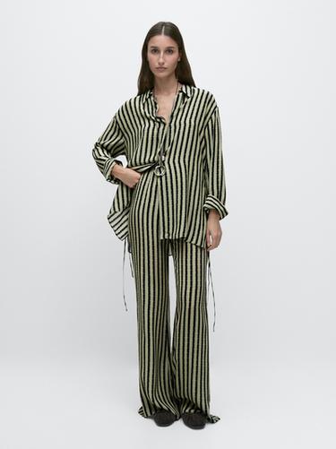 Zara Striped flare fit trousers - Sea green - Image 0