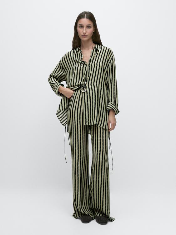 Striped flare fit trousers