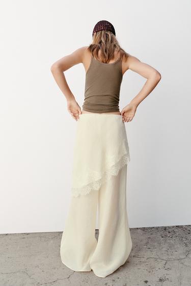 PANTALON PAREO LARGE DENTELLE - Écru de Zara - Image 4
