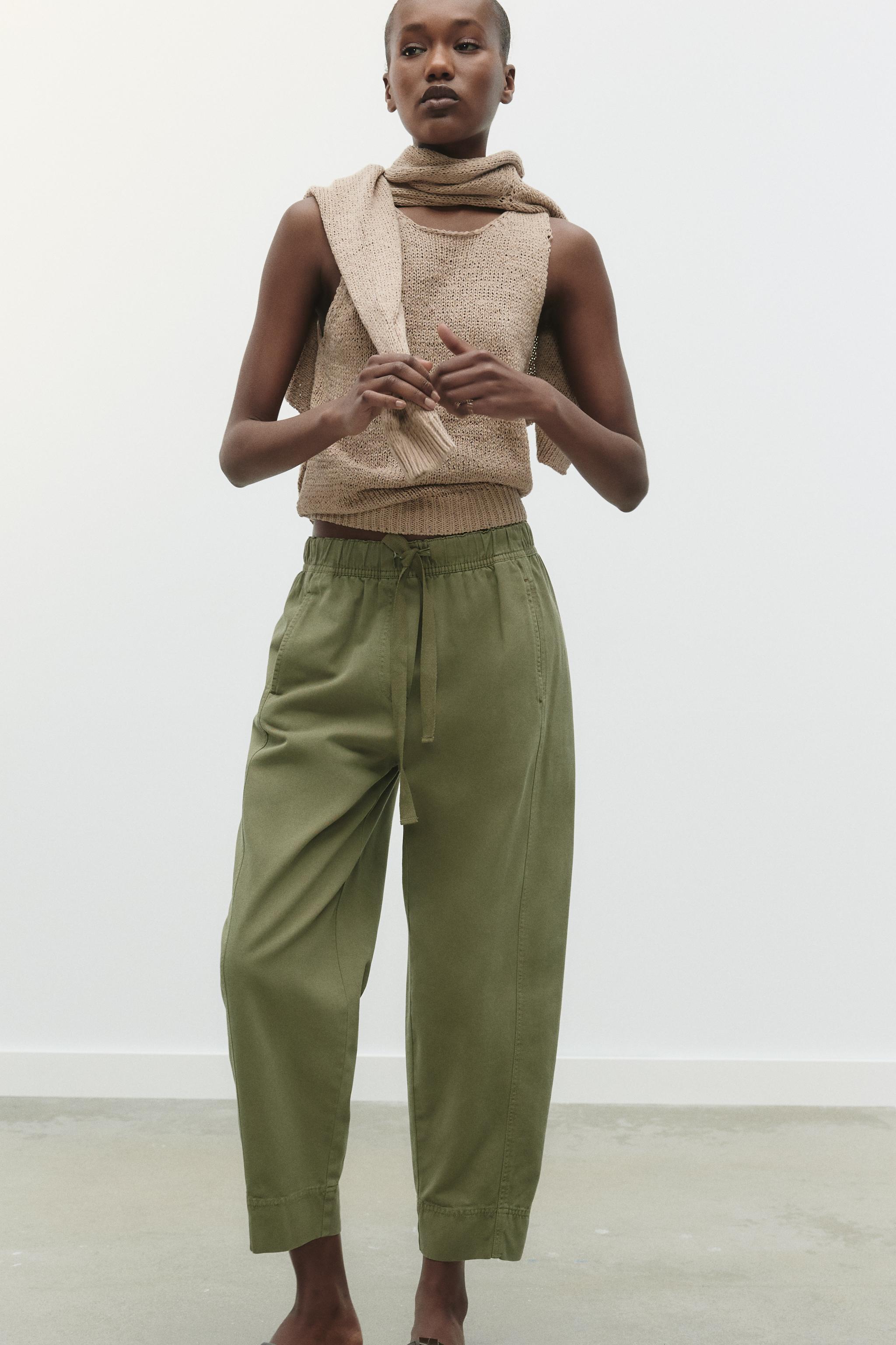 COTTON TROUSERS WITH ELASTICATED WAIST - Khaki | ZARA New