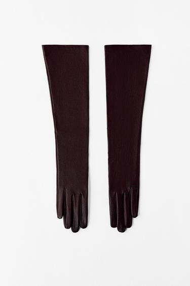 Zara 100% LEATHER LONG GLOVES - Maroon