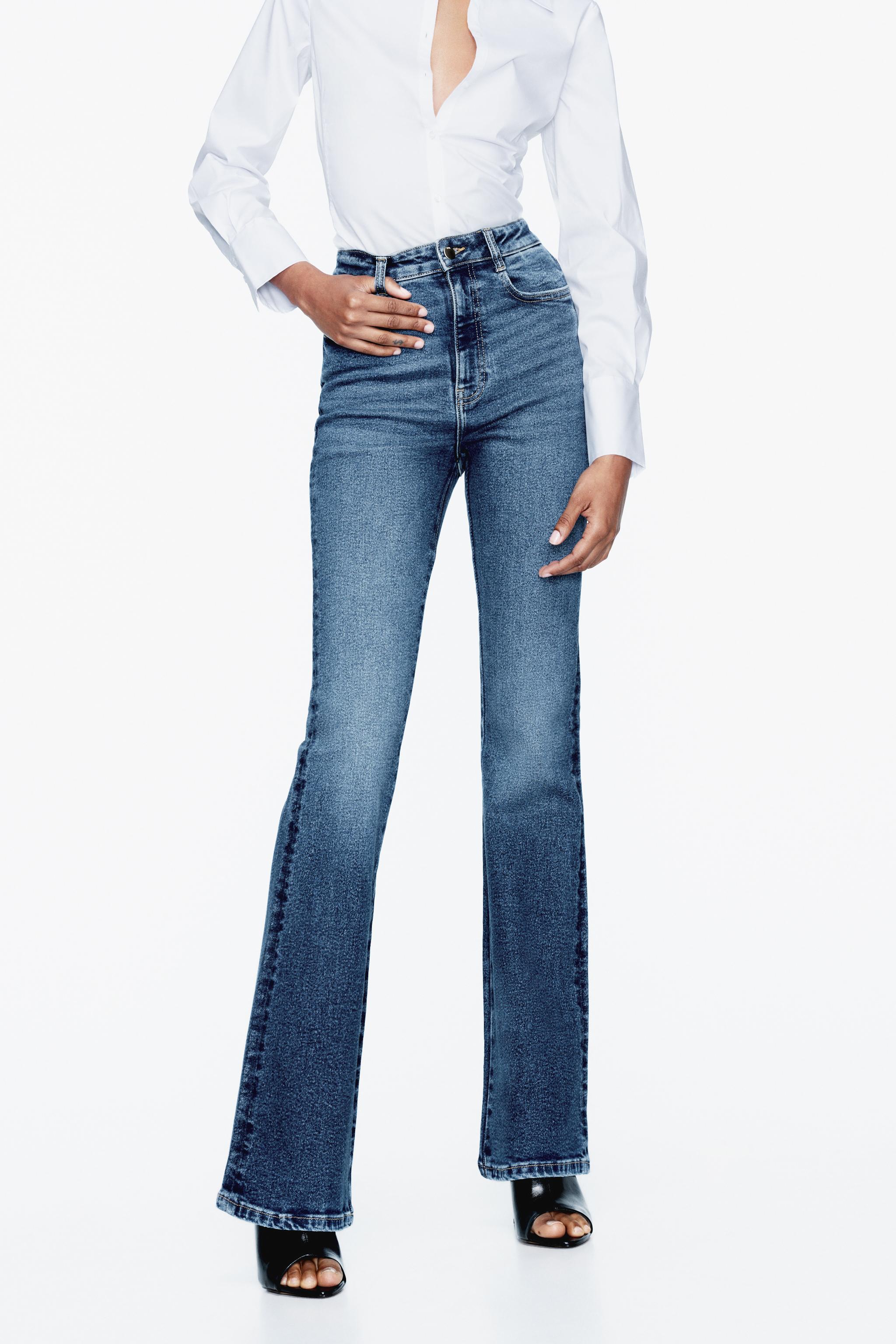Zara Women's Purple High Waisted Slight Flare Jeans Raw Hem Split