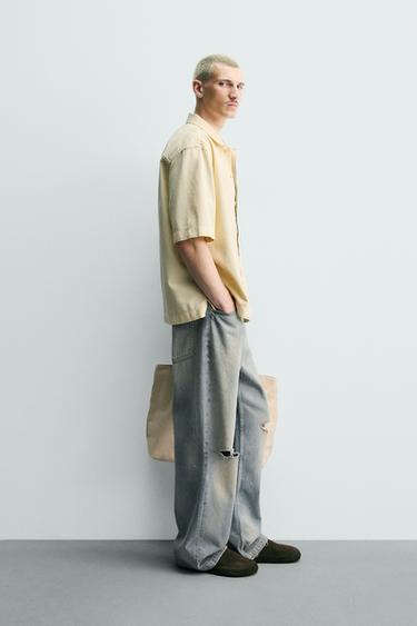 EMBROIDERED TEXTURED OVERSHIRT - Yellow by Zara - Image 3