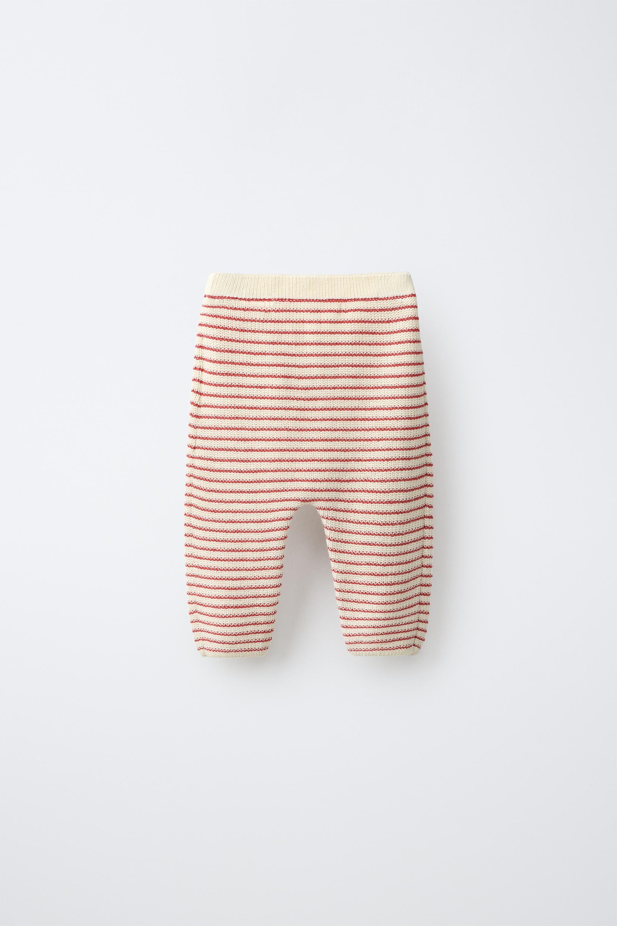 STRIPED KNIT PANTS — Ecru / Red