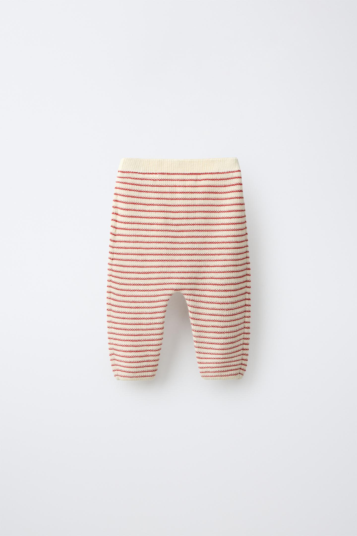 Детские брюки Zara Striped Knit, цвет: Экрю / Красный — фото 3