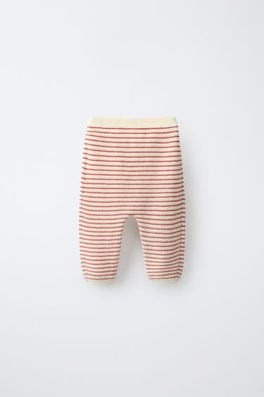 STRIPED KNIT PANTS — Ecru / Red 2