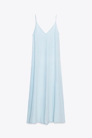 Zara FLOWY MIDI DRESS - Light blue
