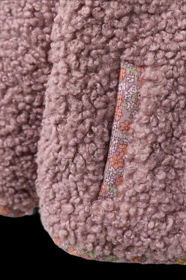 Zara LINED FLEECE COAT WITH FLOWERS - Magenta