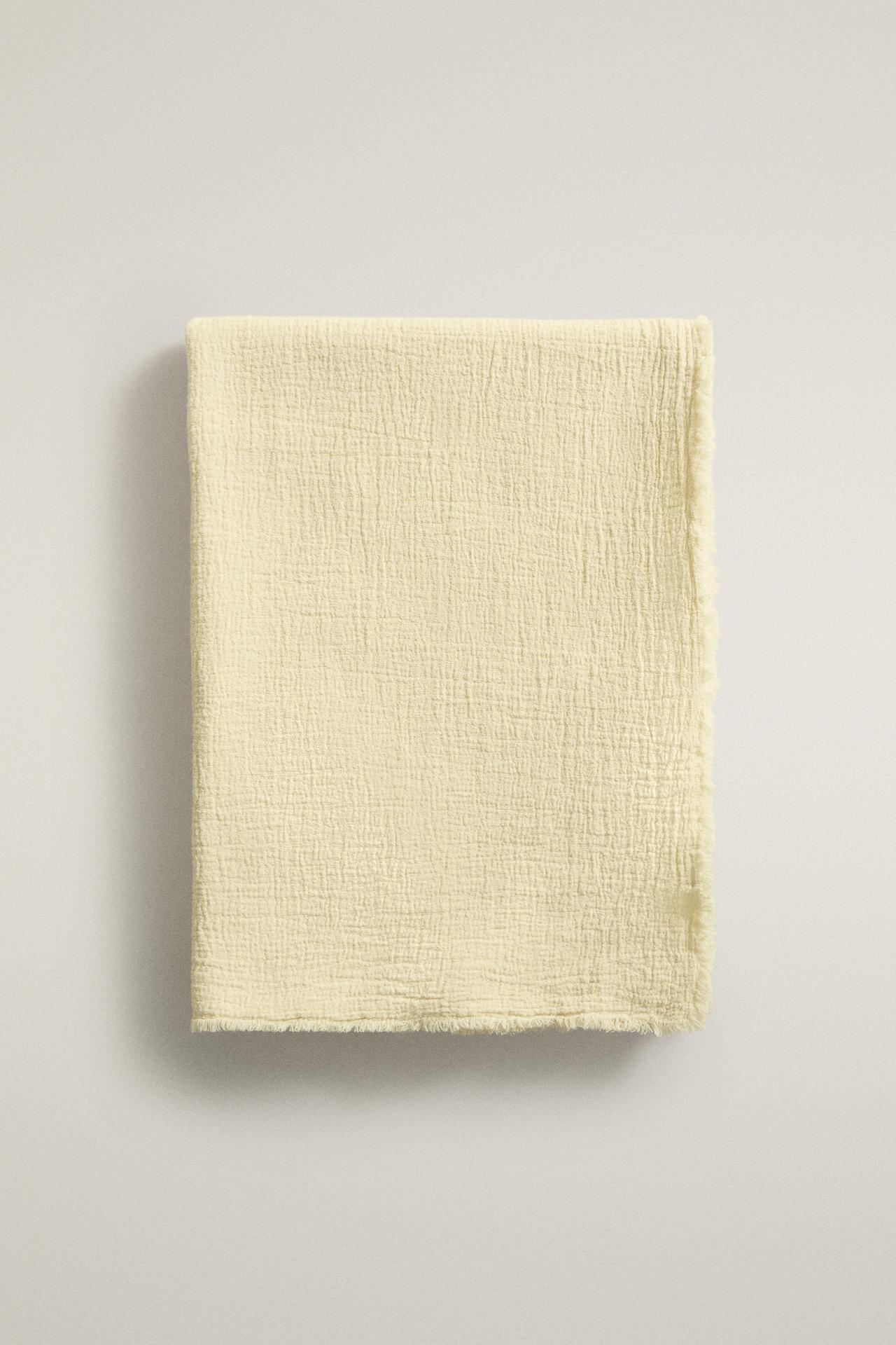 COTTON BLANKET WITH FRINGING — Yellow