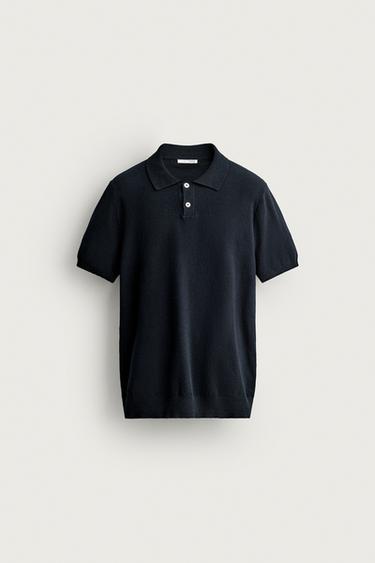 REGULAR FIT TEXTURED KNIT POLO SHIRT - Navy blue by Zara