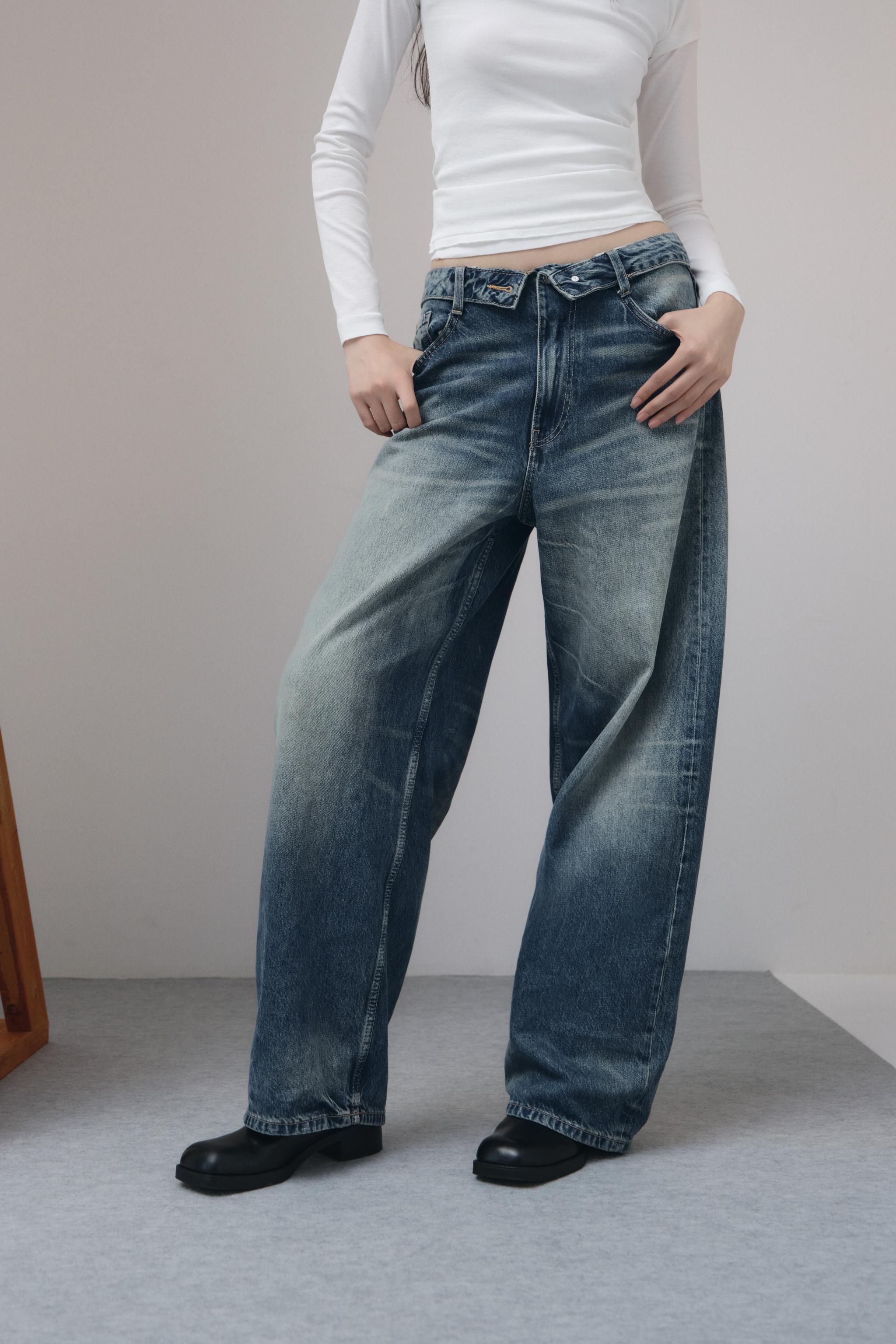 タグ付新品★ZARAのTRF折り返しウエストバンドミッドライズジーンズ★EU32 ZARA TRF 折り返しウエストバンド ミッドライズジーンズ (ZARA