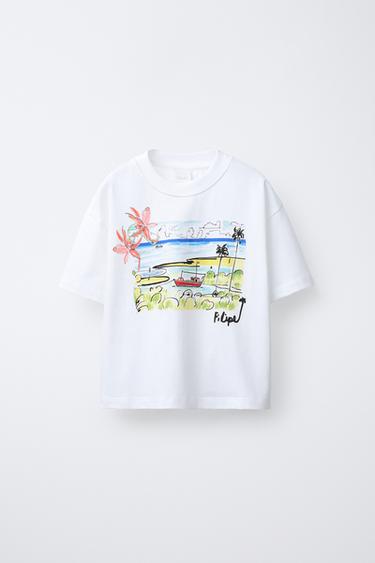 CAMISETA ESTAMPADA PAISAGEM FILIPE JARDIM X ZARA - Branco-marfim da Zara