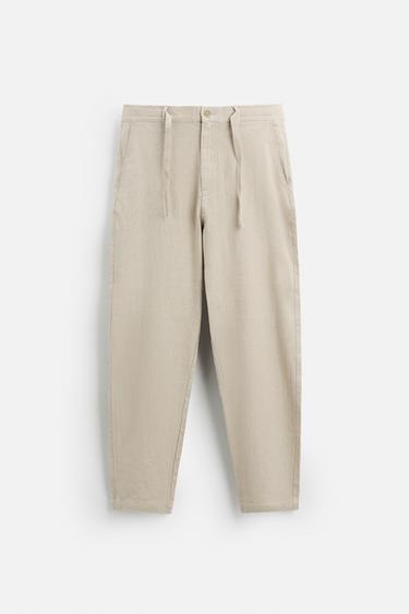 LINEN BLEND TROUSERS - Light beige by Zara
