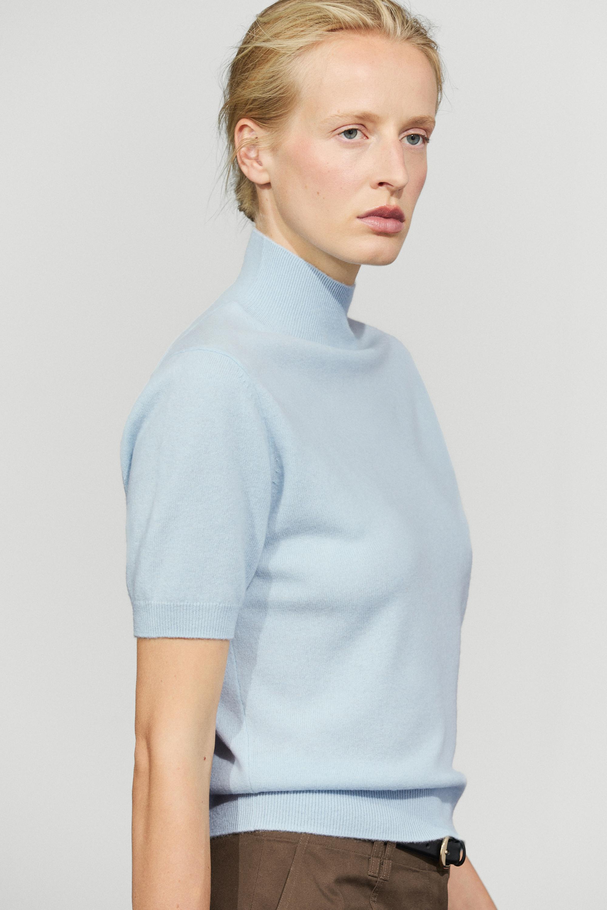 Pull en maille à manches courtes, mélange laine et cachemire