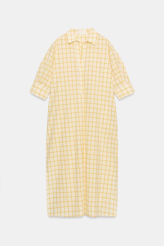 gold shirt dress zara - Zw Collection Checked - Yellow - M Sequin