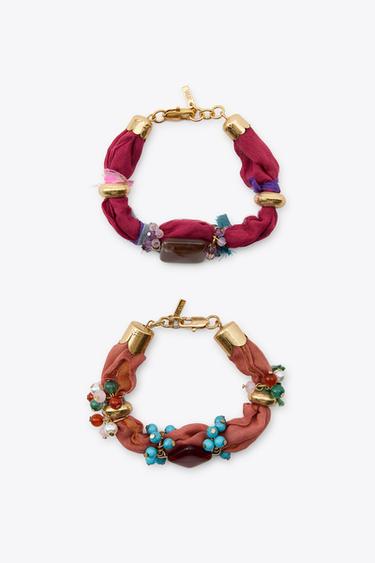 PACK OF 2 FABRIC BEADED BRACELETS - Multicoloured by Zara